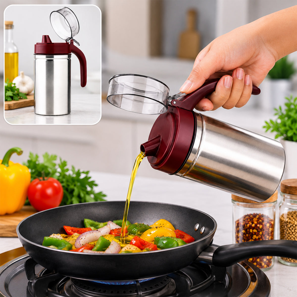Oil Dispenser Stainless Steel with small nozzle 500ML Oil Container.