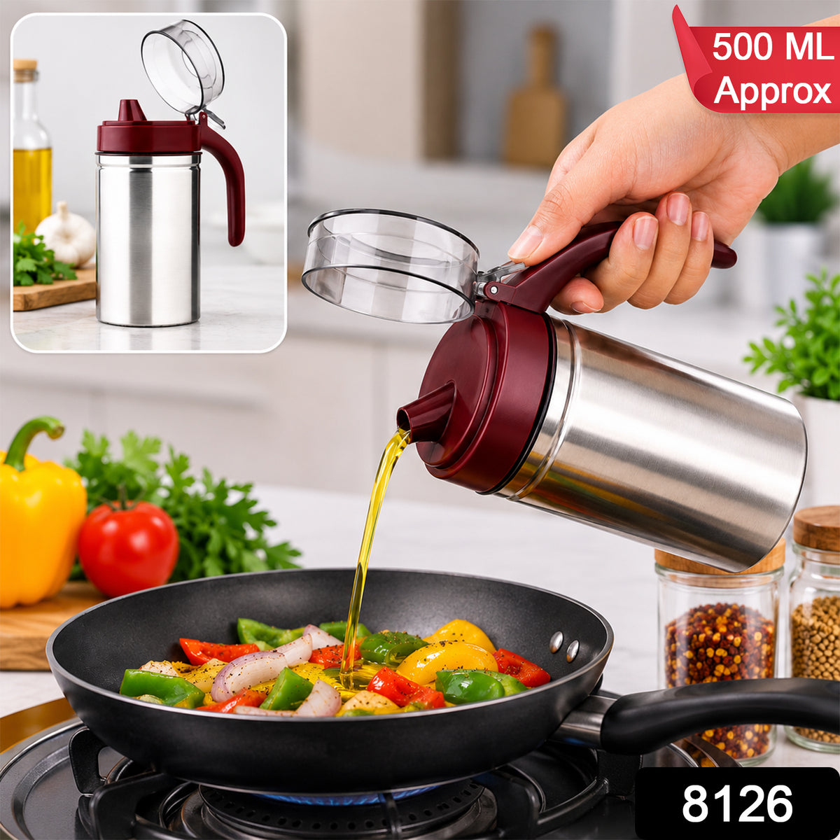 Oil Dispenser Stainless Steel with small nozzle 500ML Oil Container.