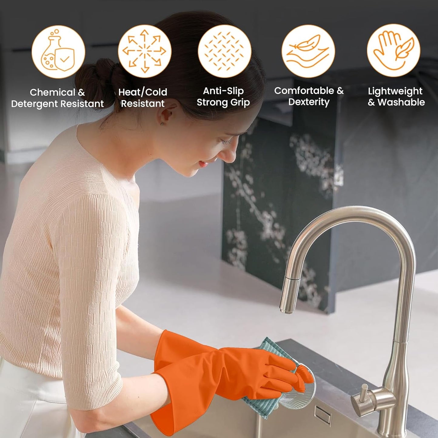 Victor orange cleaning gloves pair