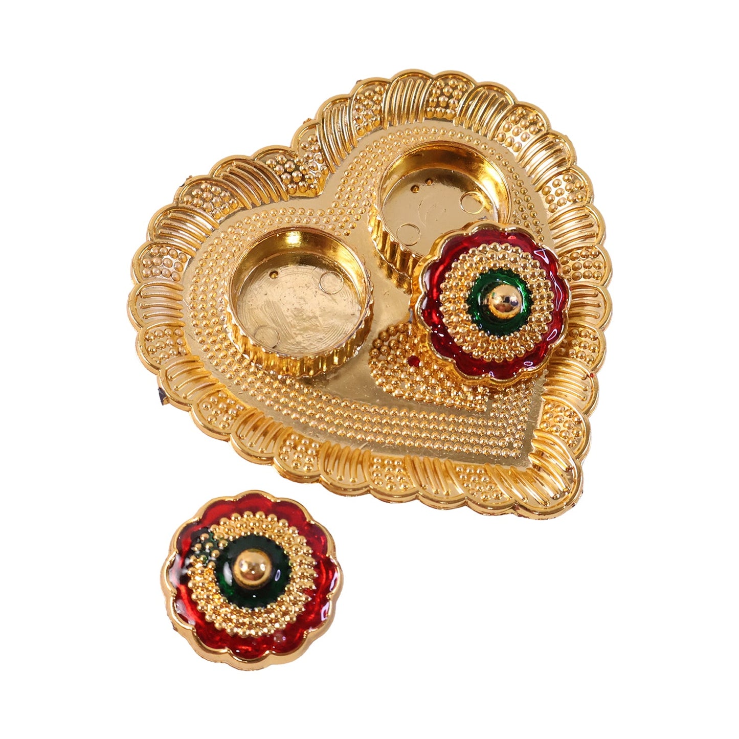Compact and decorative golden kumkum holder for daily puja accessories