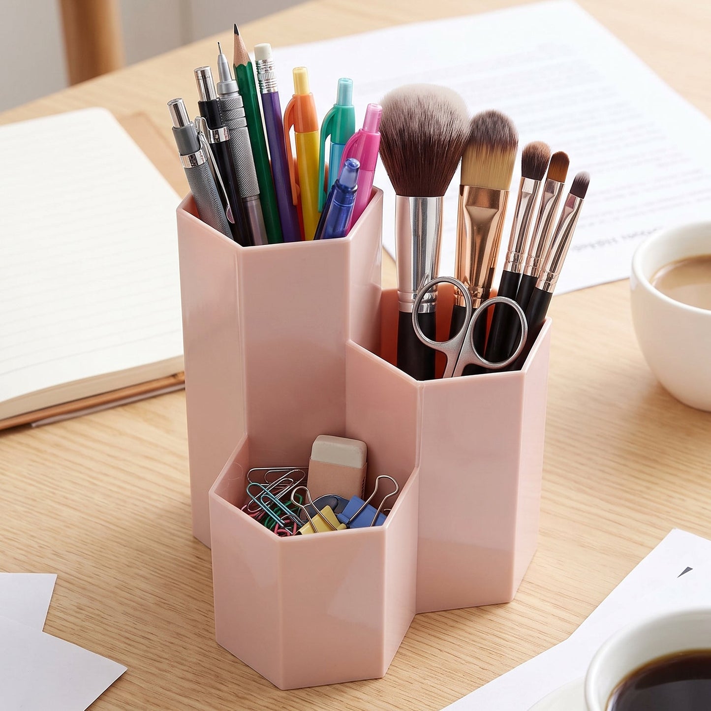 Plastic Multi Compartment Desktop Organizer Box for Pen and Stationery (1 Pc)