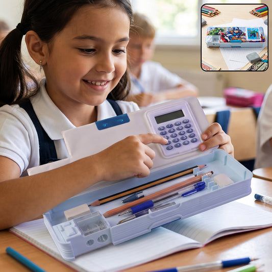 Cartoon Multi-functional Geometry Box with Calculator & Double Sharpener