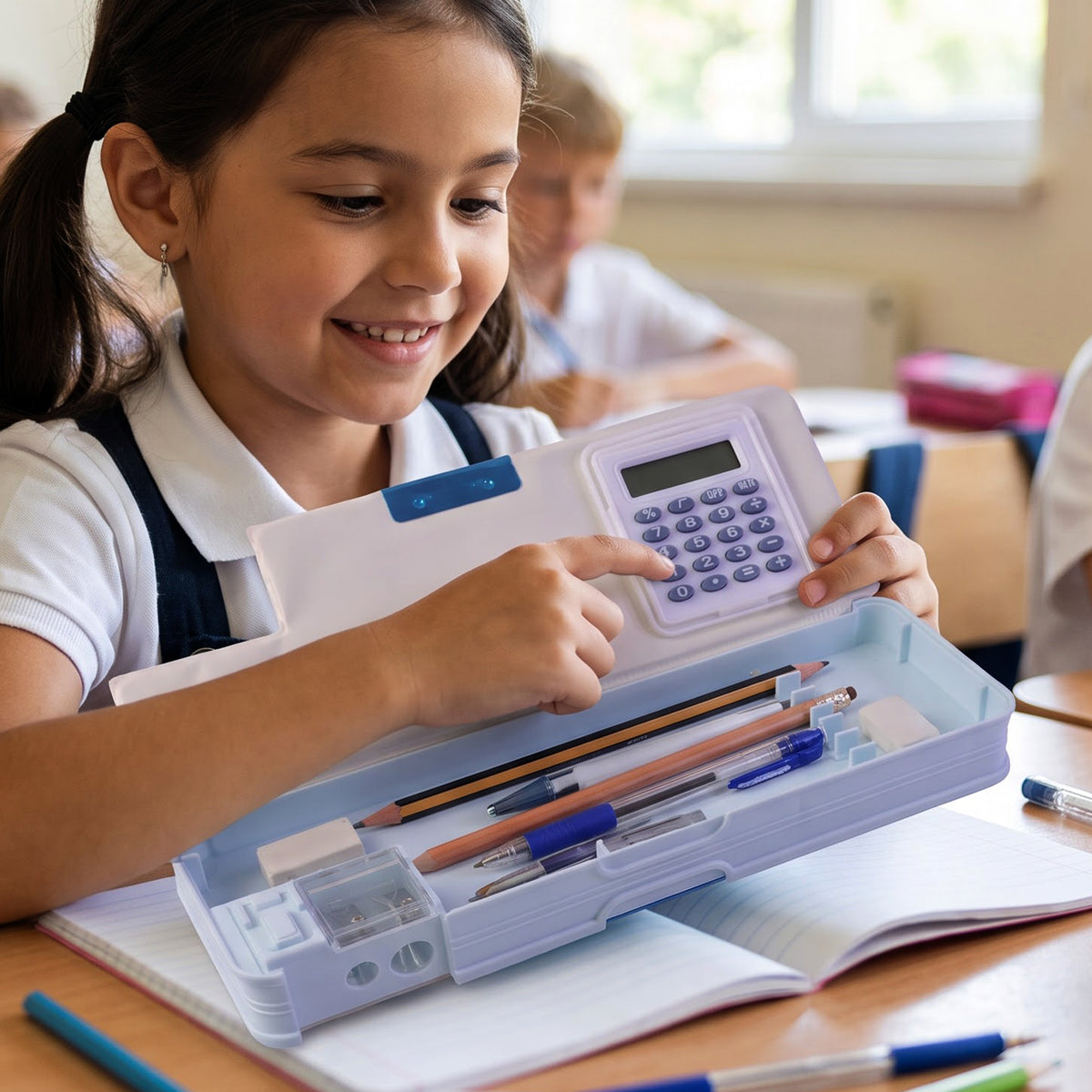 Cartoon Multi-functional Geometry Box with Calculator & Double Sharpener