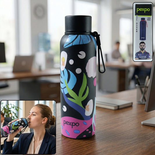 Pexpo Stainless Steel Printed Water Bottle 800 ML Approx (1 Pc)