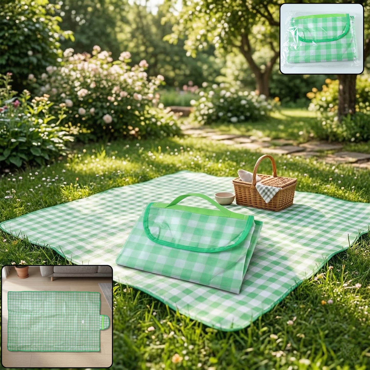 Foldable Picnic Mat with Carry Handle (1 Pc, 144x93 Cm)