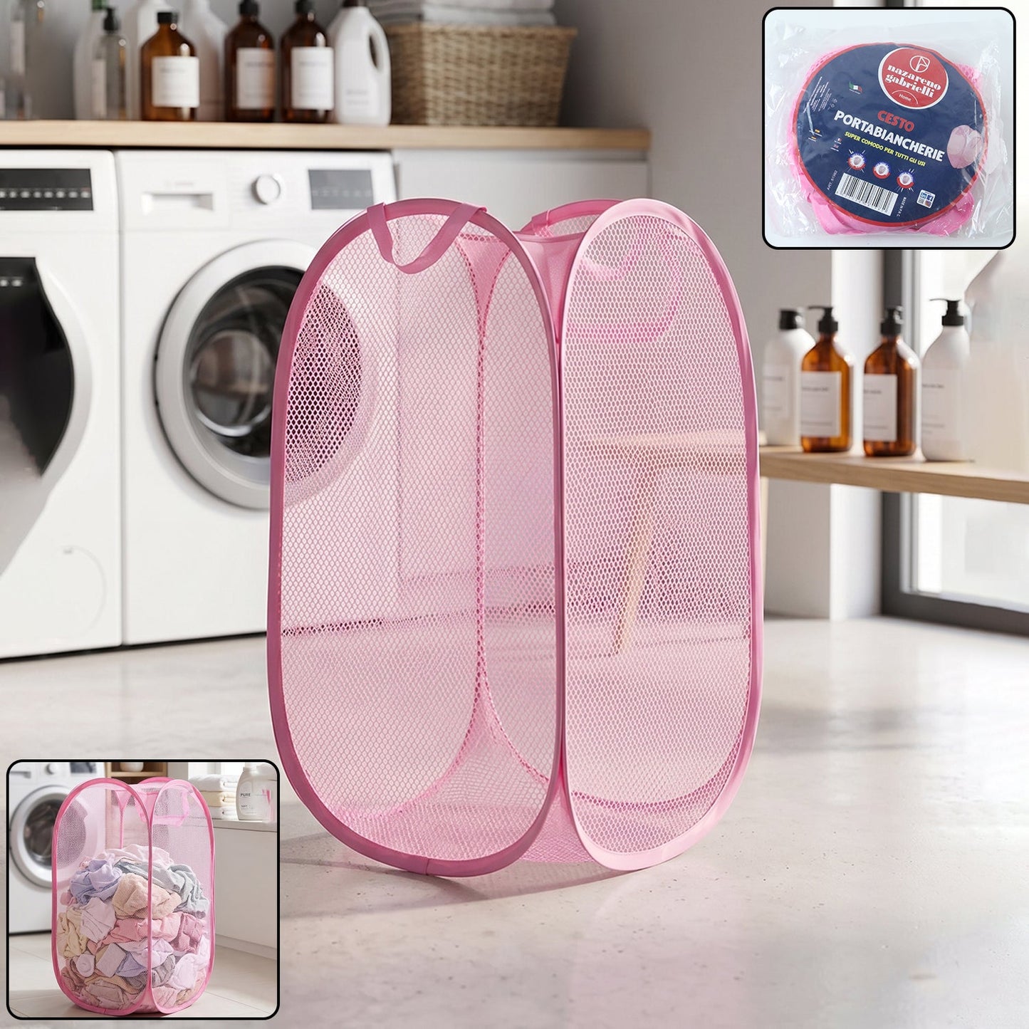 Foldable Mesh Laundry Basket Lightweight Clothes Hamper (1Pc, 32x32x58cm)