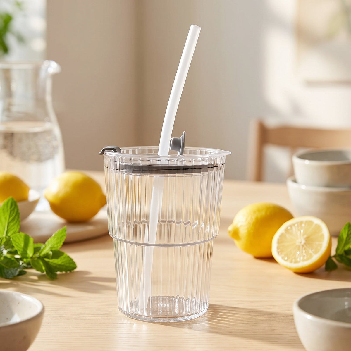 Plastic Tumbler with Lid  450ml Reusable, Clear & Leak-Proof