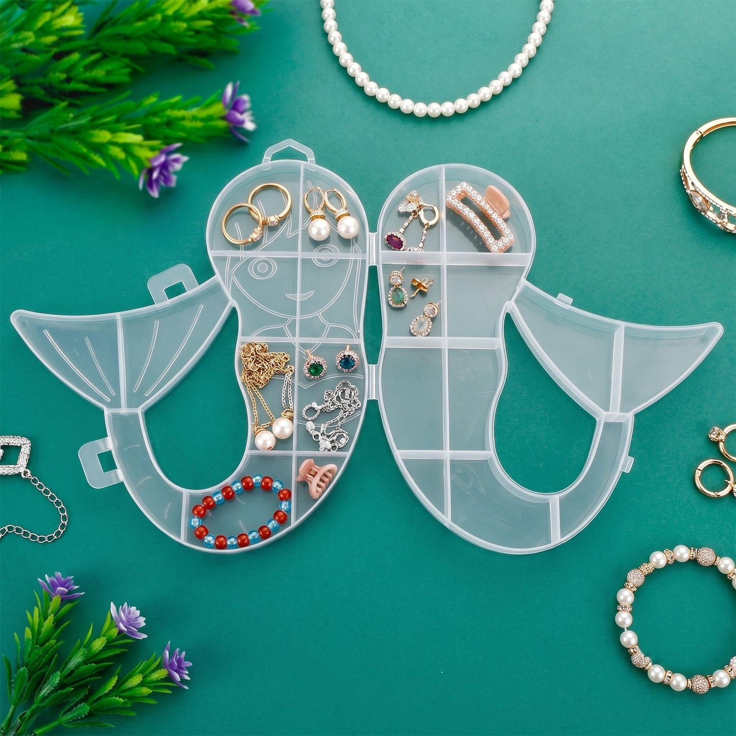 Mermaid Shape Storage Box Plastic Jewellery Organizer Multi Compartment (1 Pc)