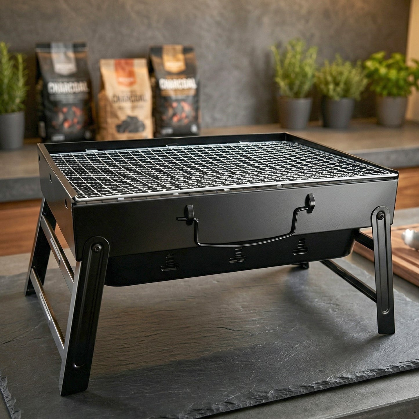 Portable Foldable Charcoal BBQ Grill with Grilling Mesh (1 Pc, 36x27 Cm)
