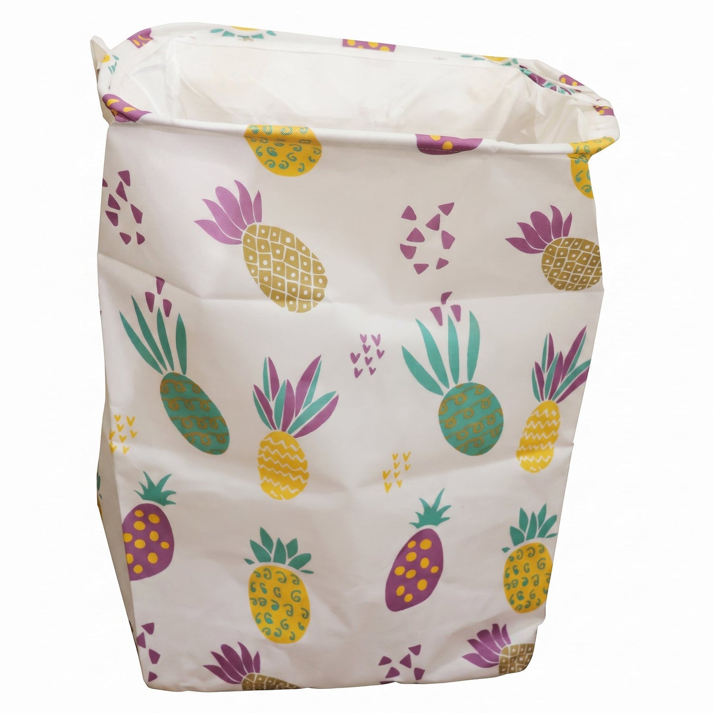 Printed fabric storage bag on white background