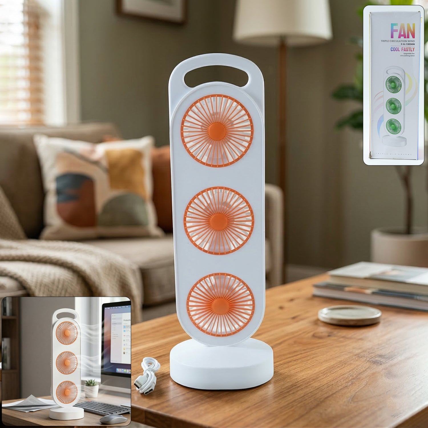 Find Portable 3 Head Design Table Fan for Home Desk– Natation.in
