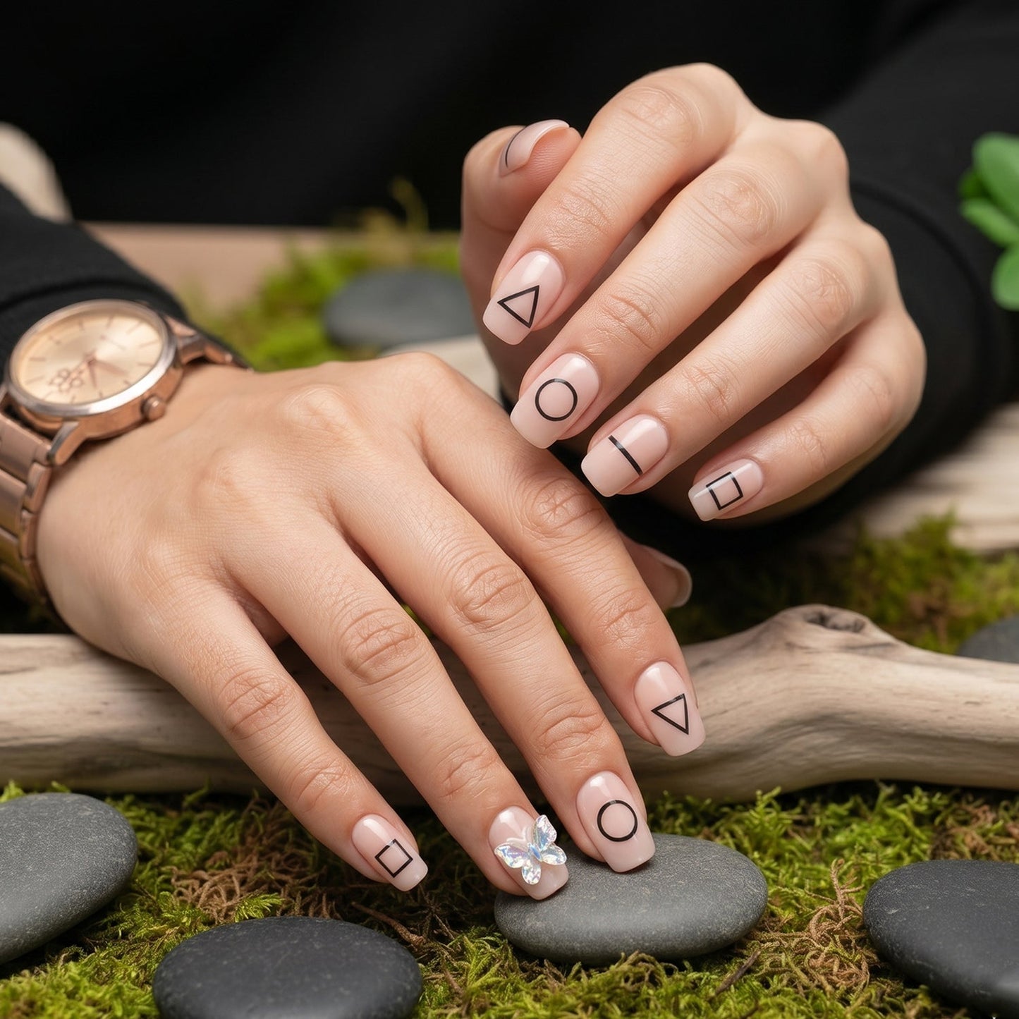 Press-On Nails set showing the included adhesive glue for easy application.