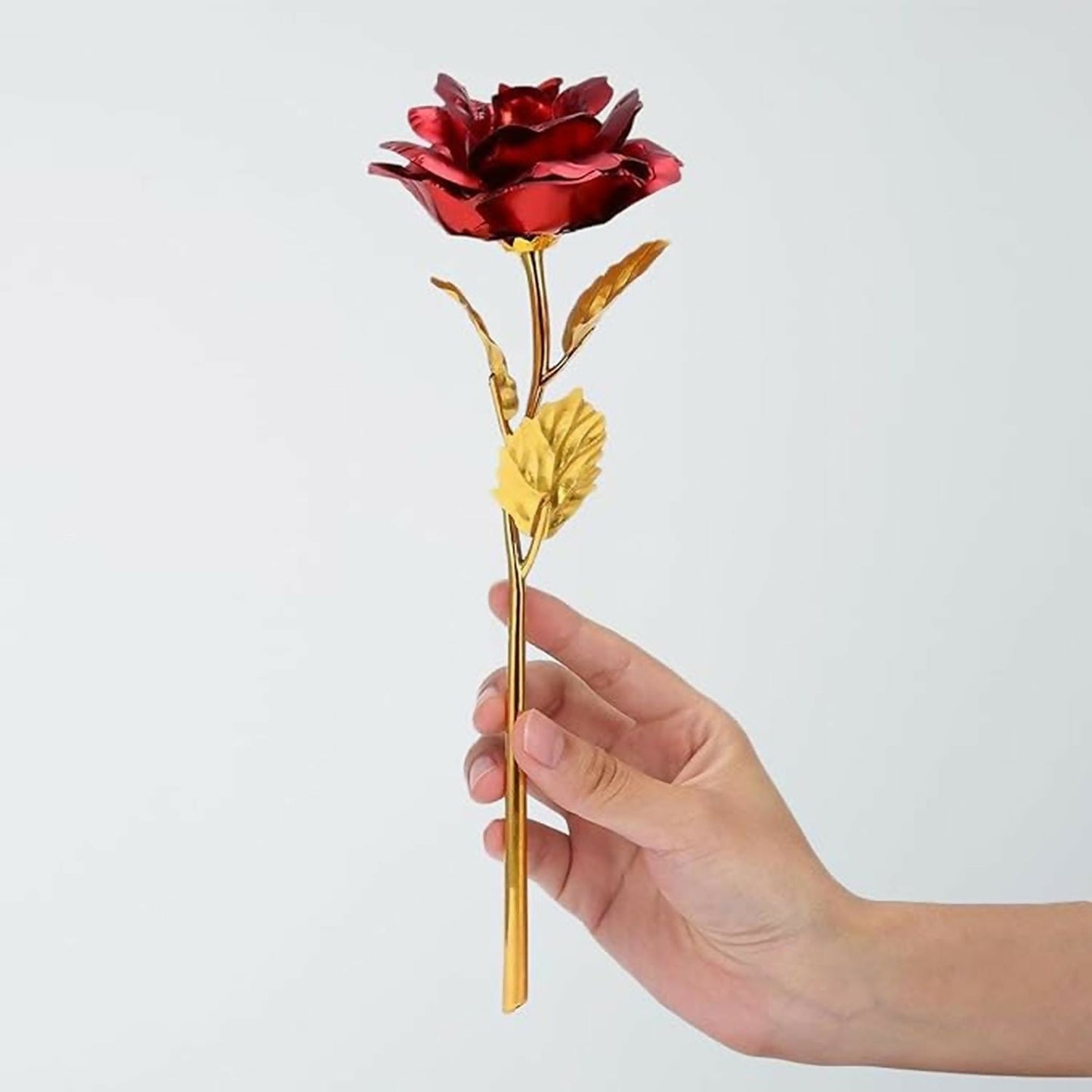Luxury 24K Gold Plated Artificial Rose Set of 3 | Red & Gold Eternal Roses for Love Gift, Anniversary, Valentineâ€™s Day & Home DÃ©cor | Metal Stem Romantic Gifting Flower Set with Gift Box