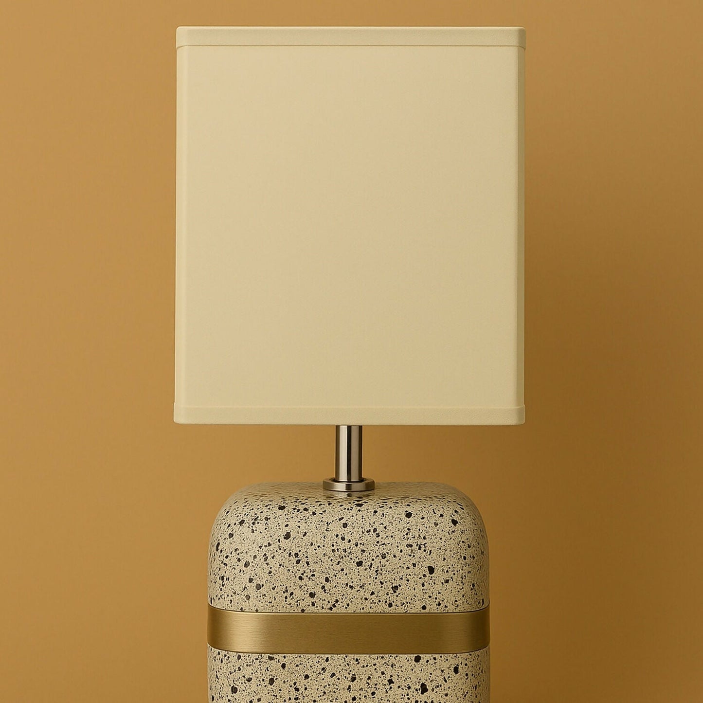 Premium Terrazzo Textured Table Lamp with Warm Square Fabric Shade & Golden Accent Band | Modern Decorative Night Lamp for Bedroom, Living Room & Study | Ambient Lighting Home DÃ©cor Piece