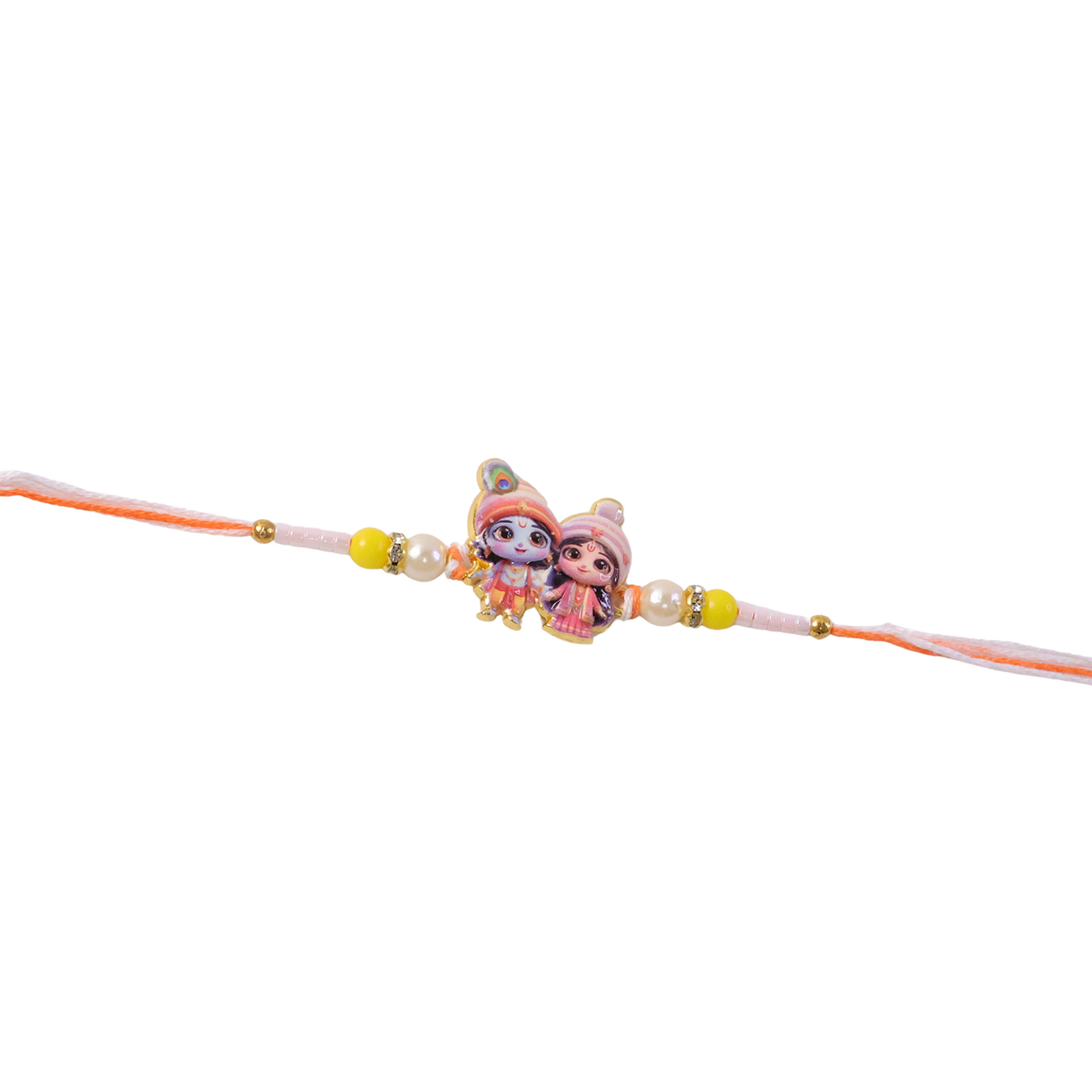 Bead design and figurines on Lord Krishna Radha Rakhi.