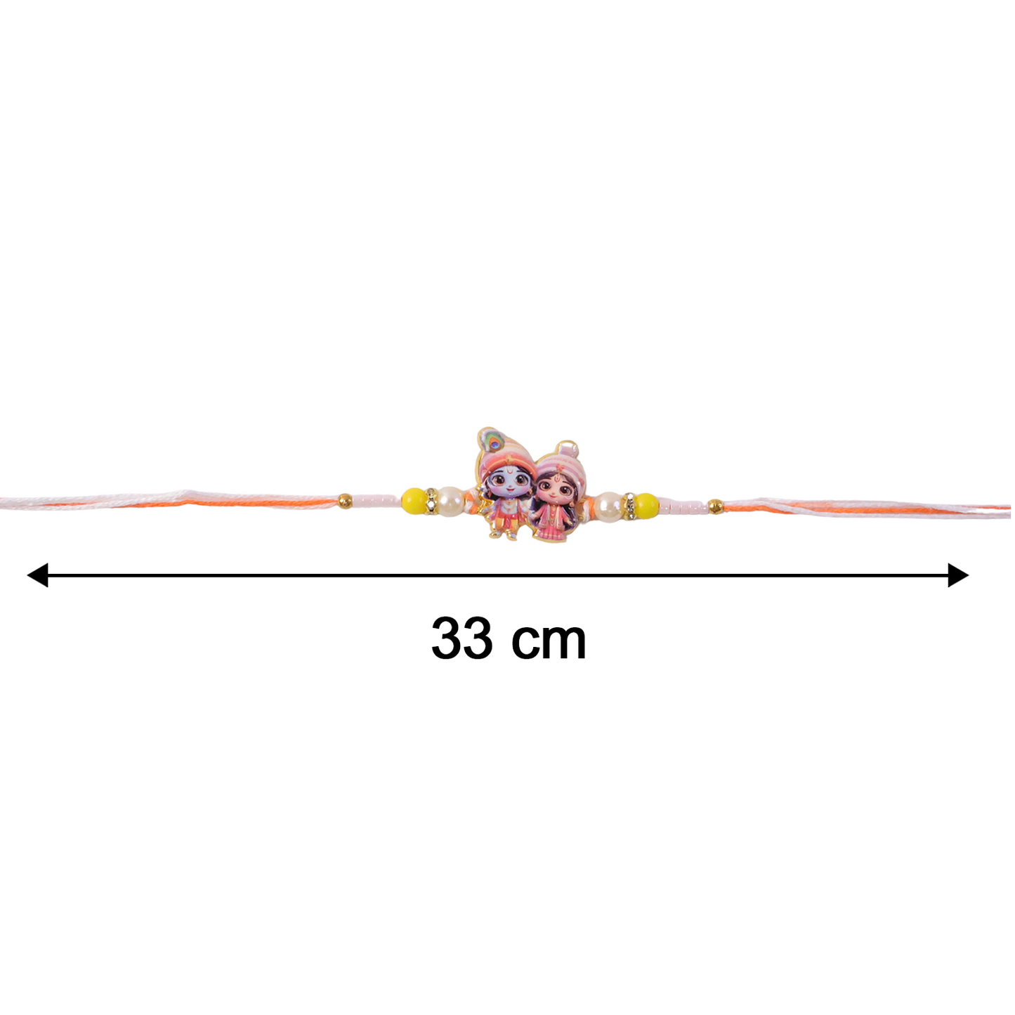 Size reference of Krishna Radha Designer Rakhi.