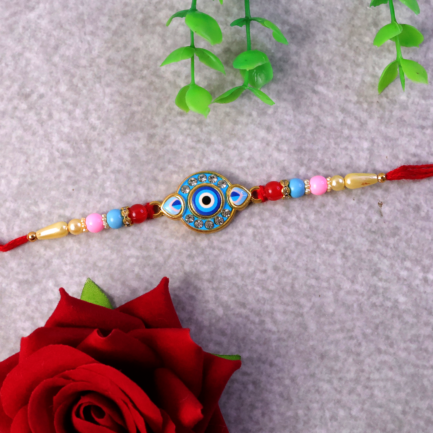 Traditional colorful bead Rakhi for Raksha Bandhan.