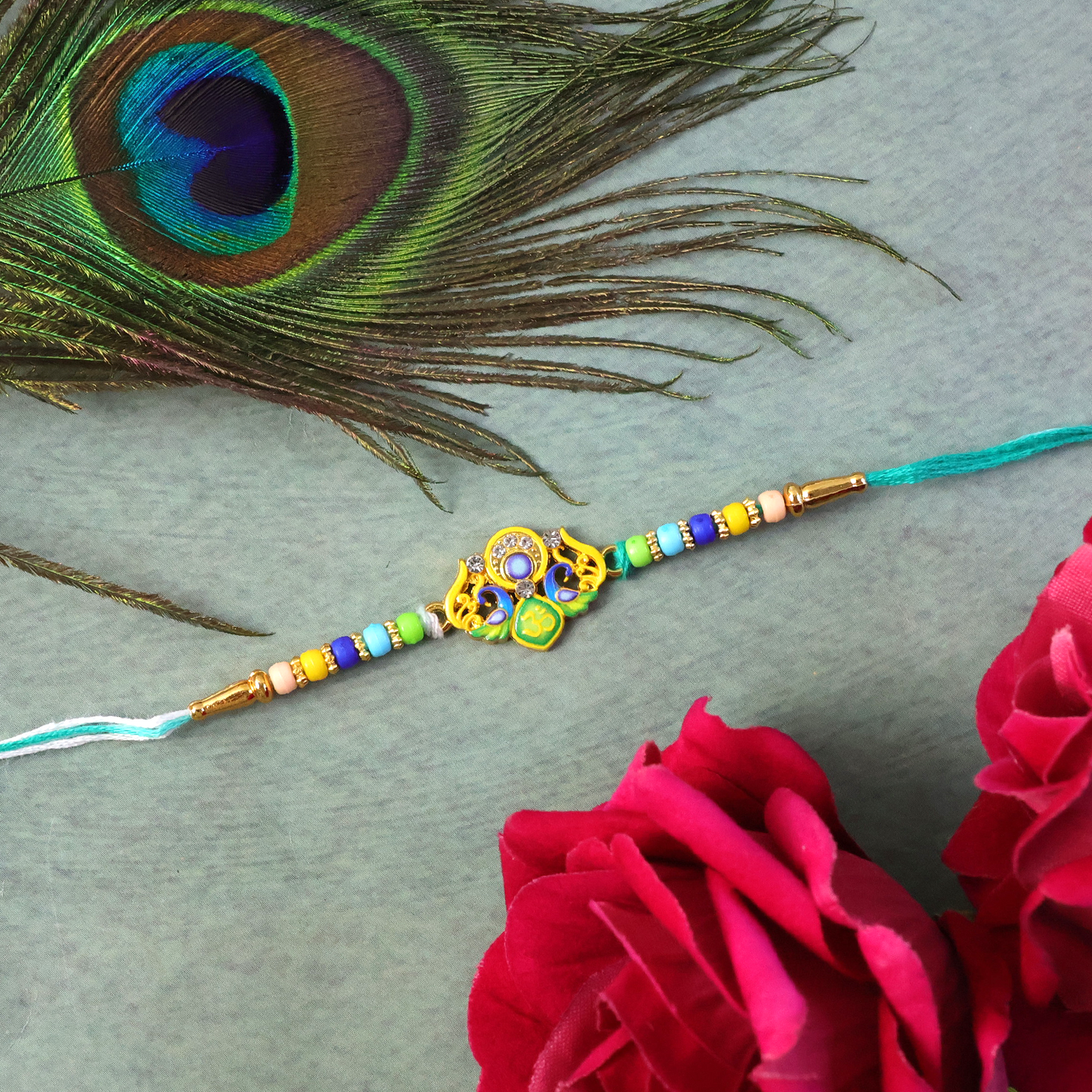 Traditional peacock design rakhi with soft thread