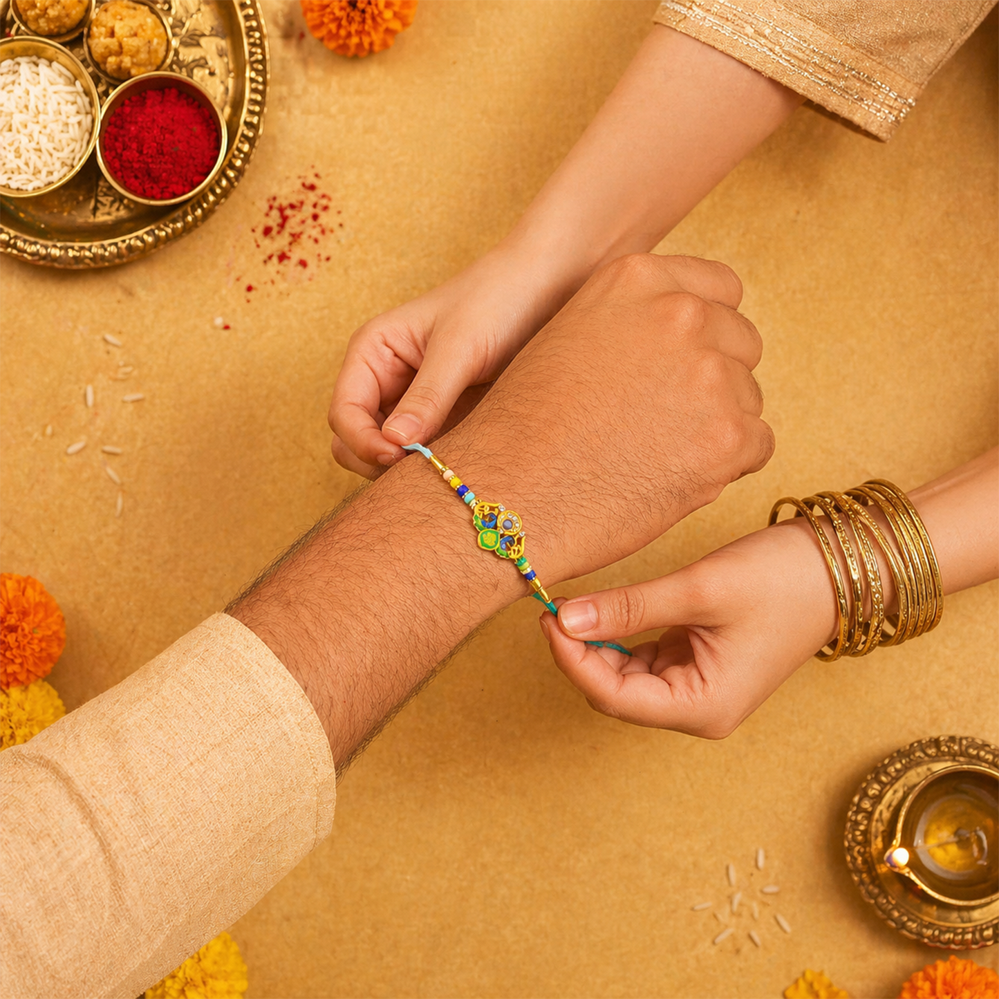 Colorful decorative peacock rakhi for Raksha Bandhan