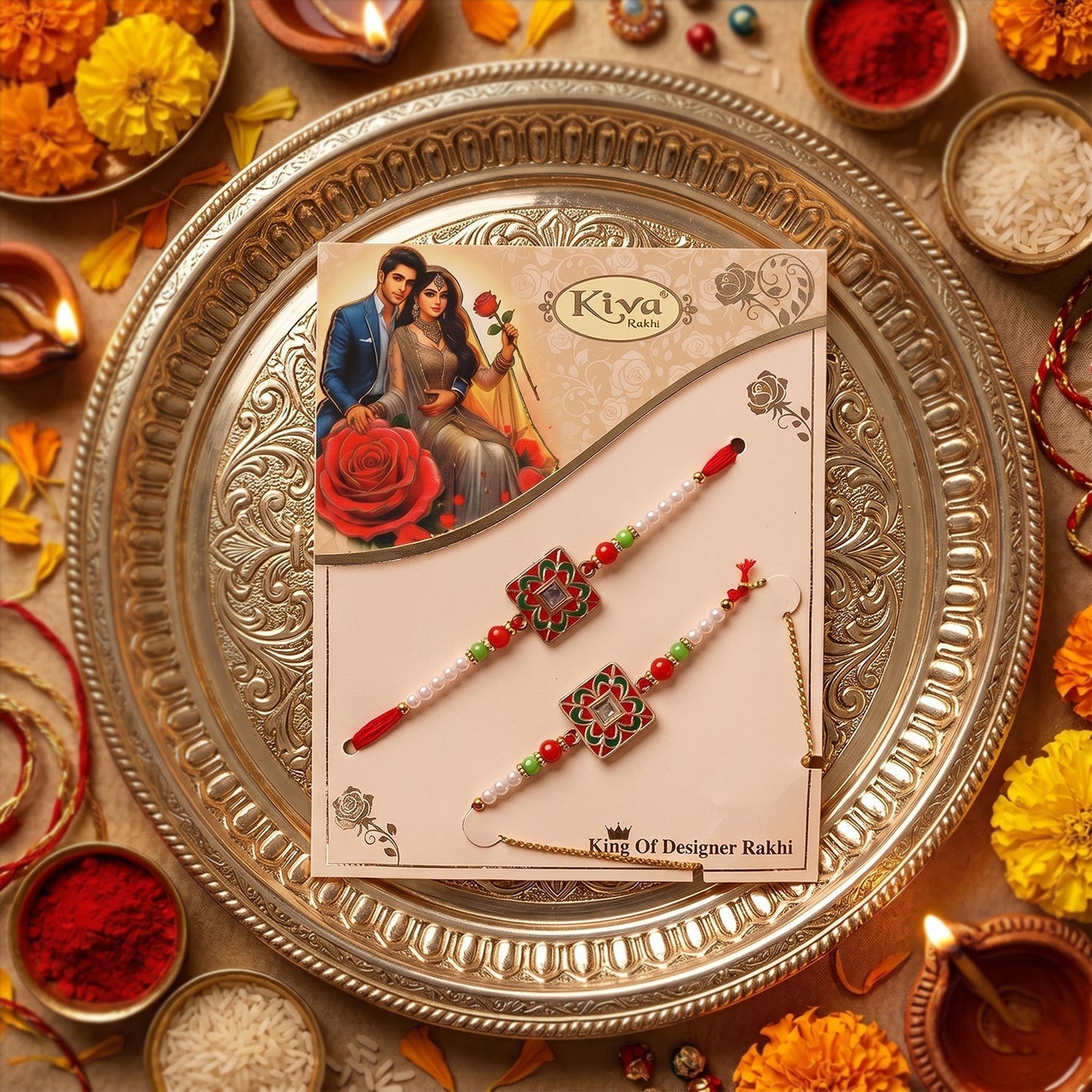 Stylish Rakhi showcasing traditional design and pearl accents