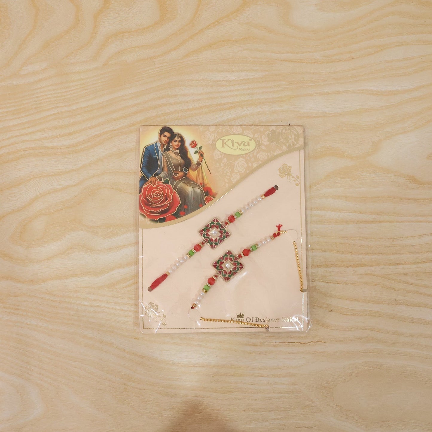 Live shot of elegant Pearl Beads Designer Rakhi with traditional style