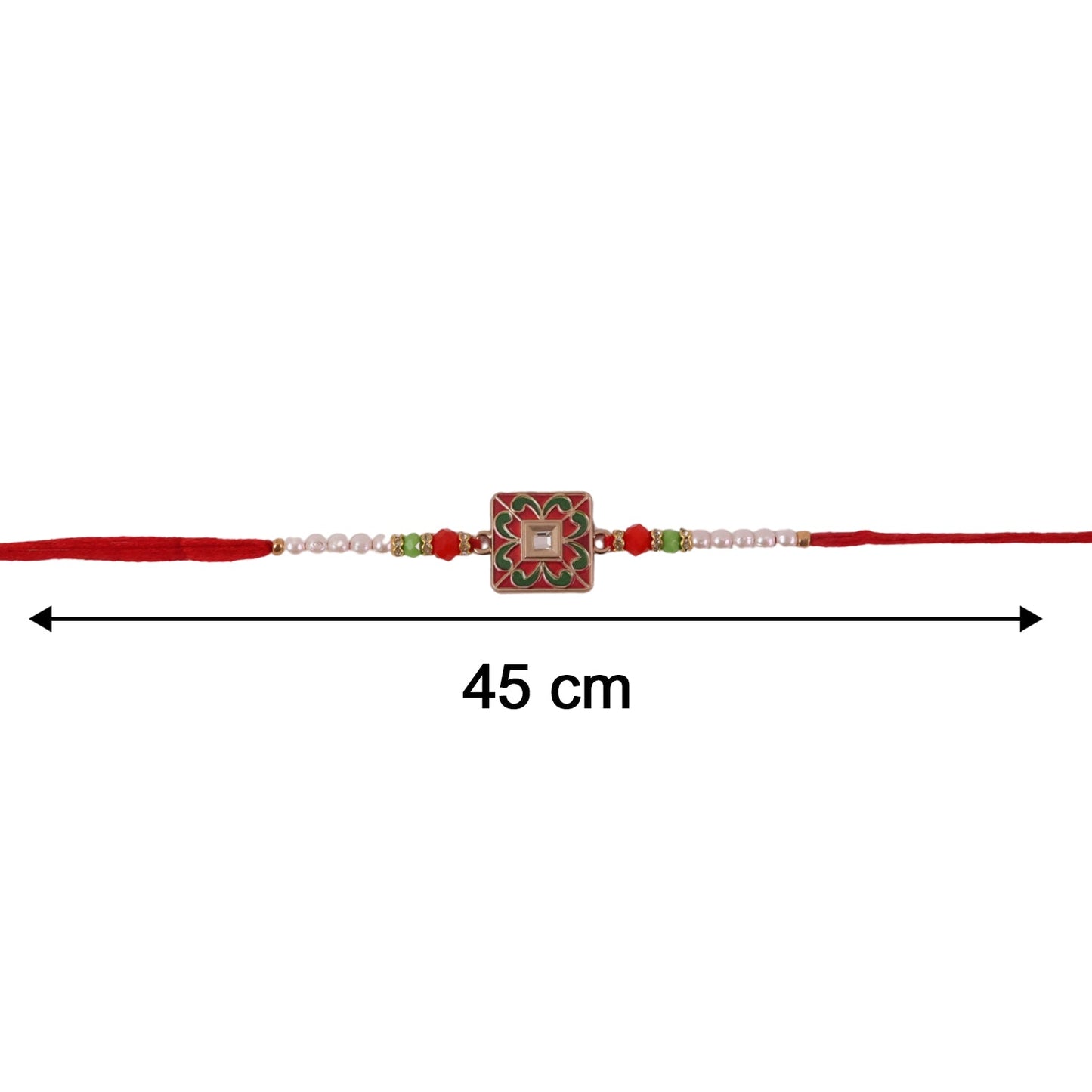 Size reference image of beautifully designed Rakhi