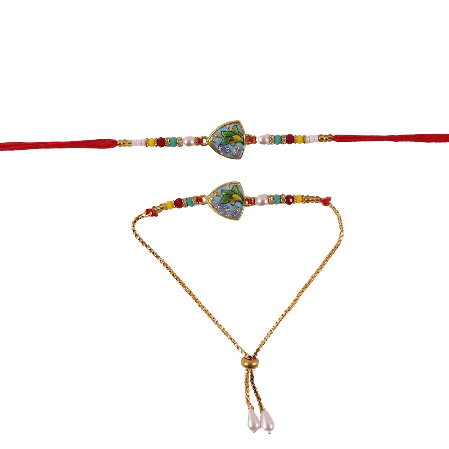 Traditional leaf pattern Rakhi with bead embellishments