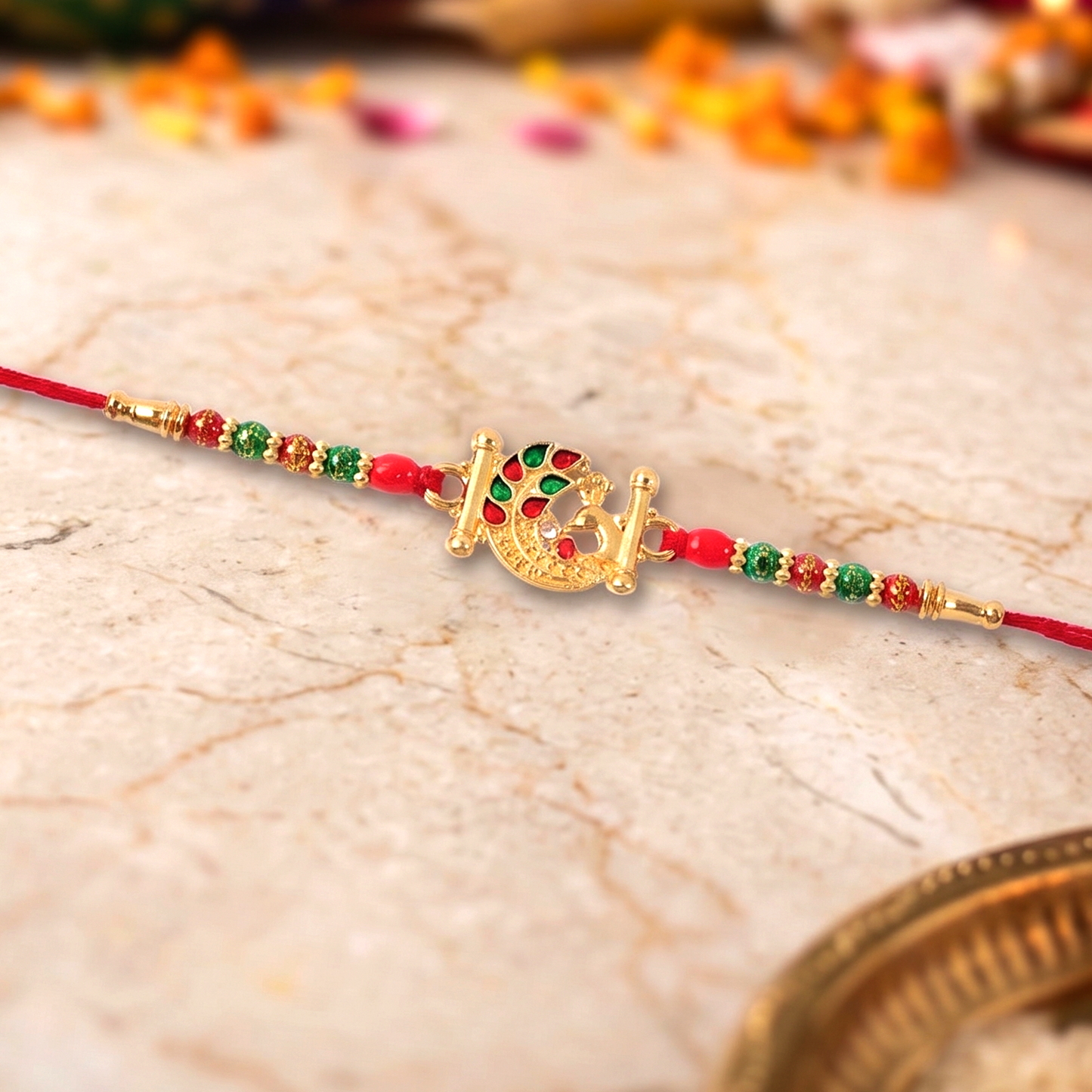 Elegant gift packaging for the Peacock Rakhi, ready for gifting.