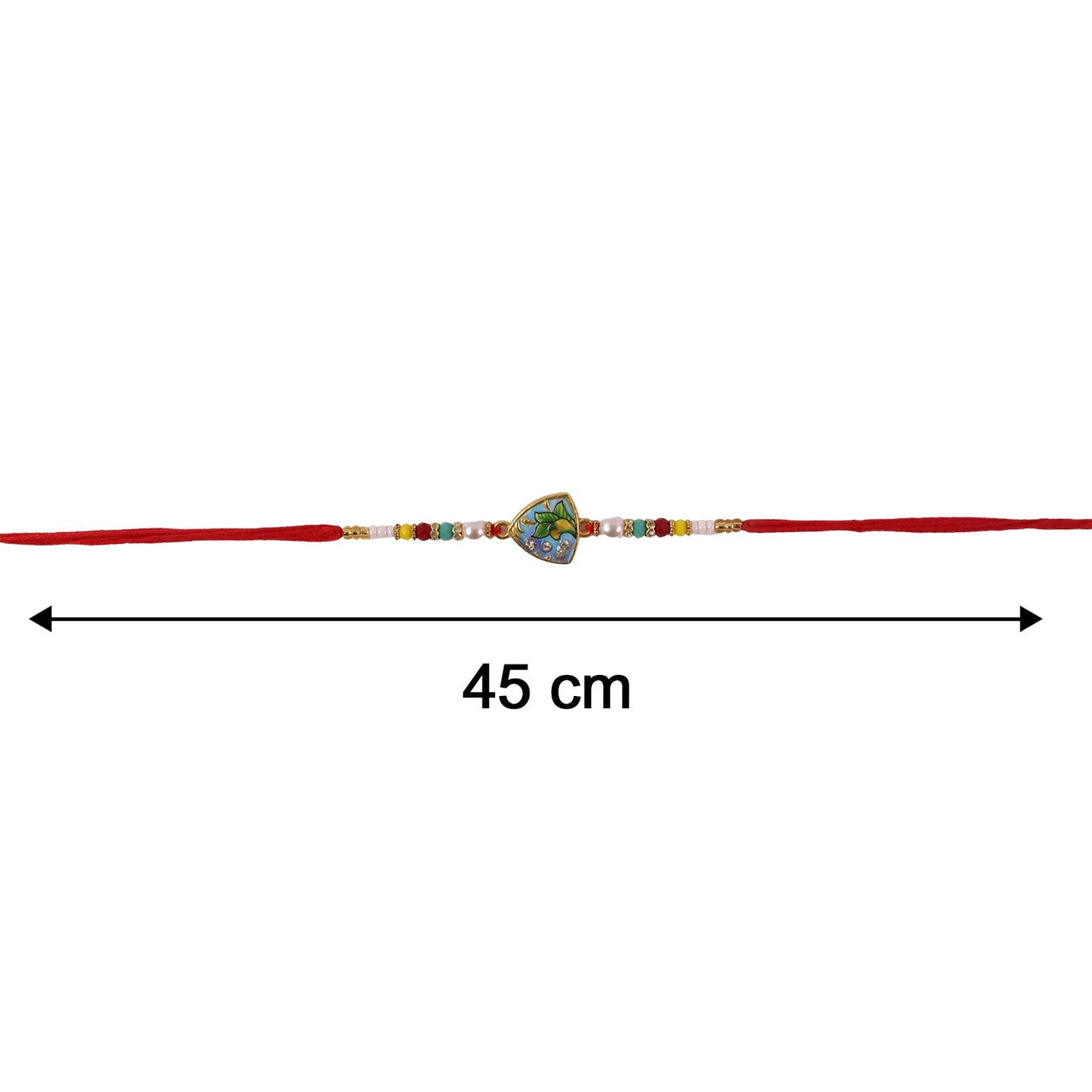 Size details of leaf pattern Rakhi displayed