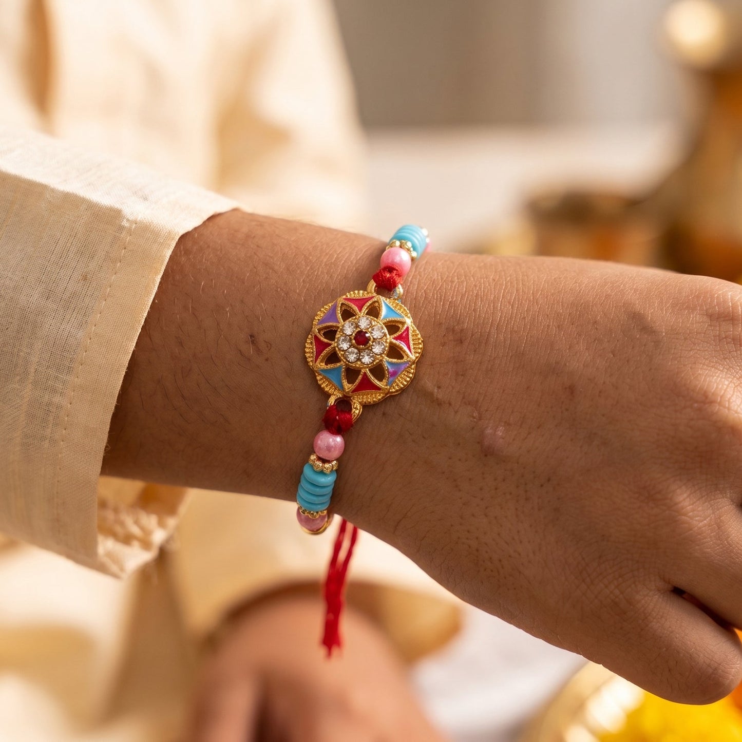 Soft thread and colorful beads of Rakhi for comfortable wear