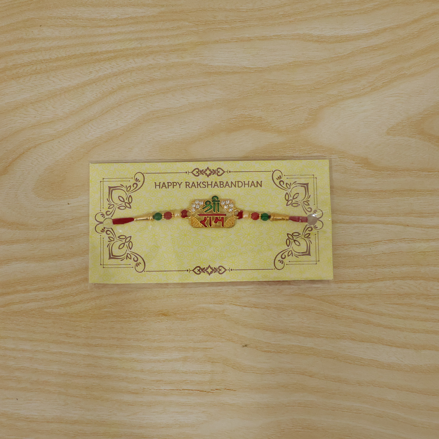 Live look of Shree Ram Designer Rakhi on wrist