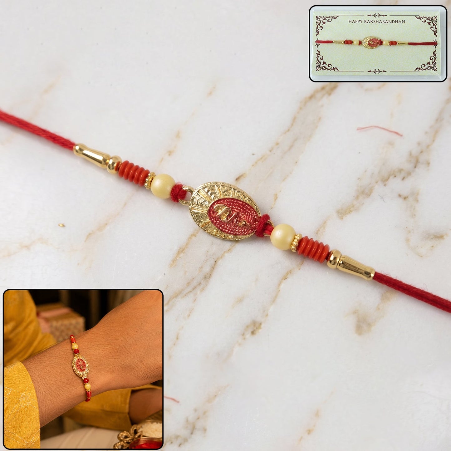 Traditional Rakhi with decorative beads on soft thread for Raksha Bandhan