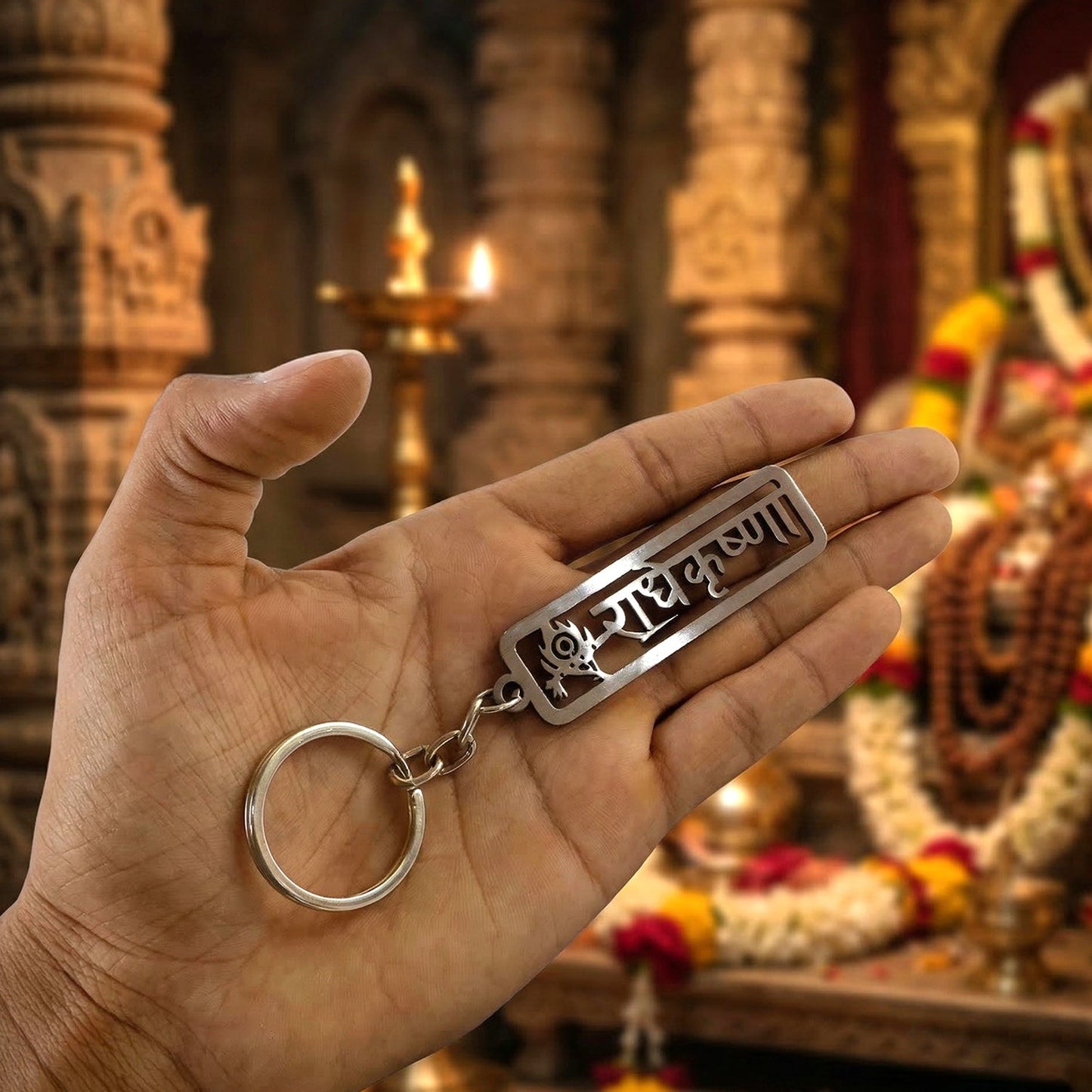 Premium Metal Radhe Krishna Engraved Keychain 1 Pc