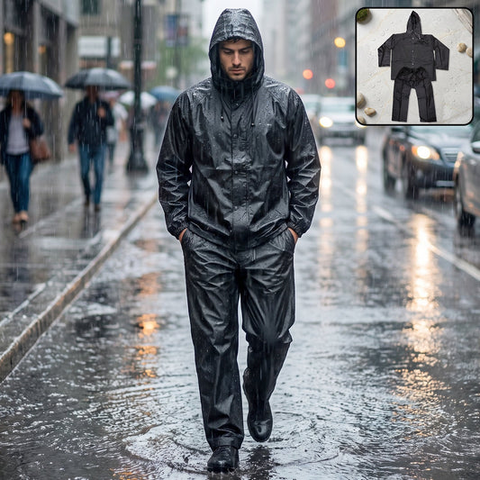 Reusable waterproof EVA rain coat set with hood, jacket and pant (1 set)