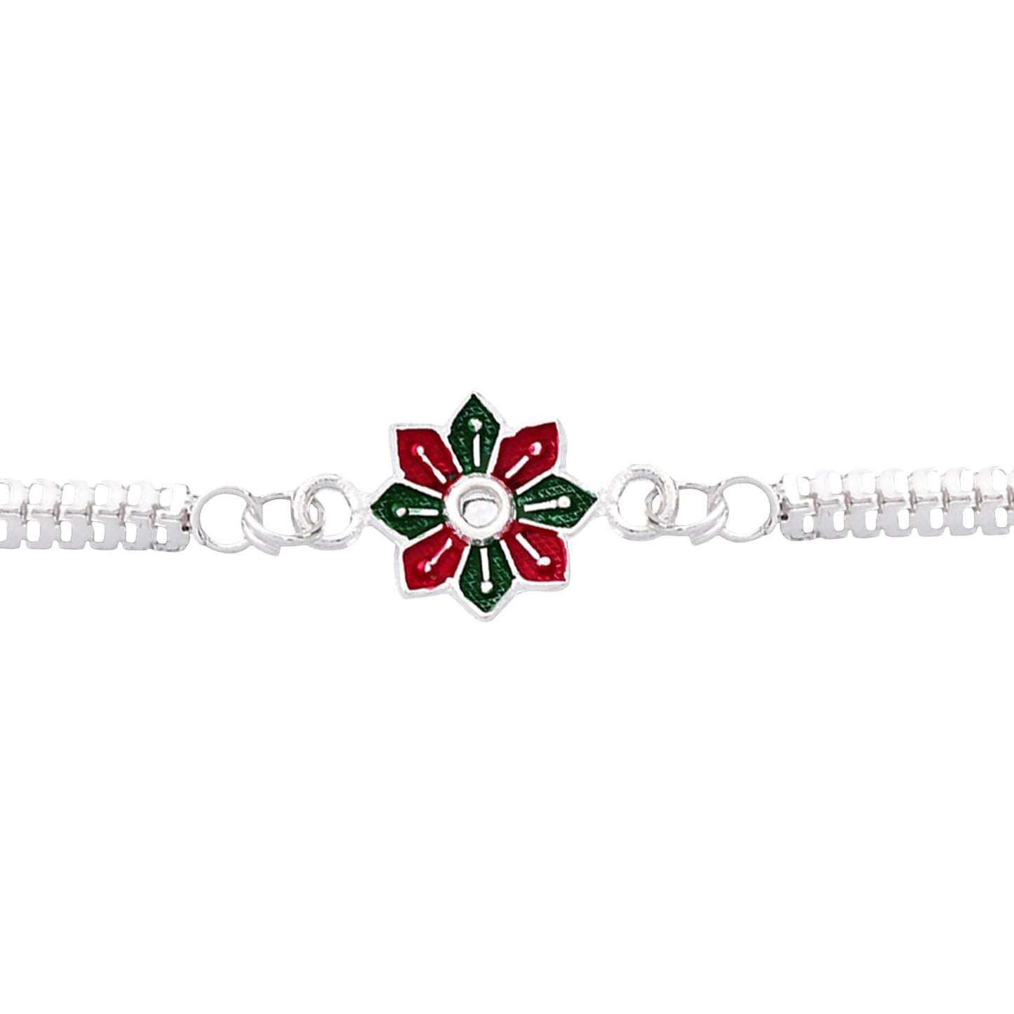 Silver Rakhi – Floral Enamel Design for Brothers
