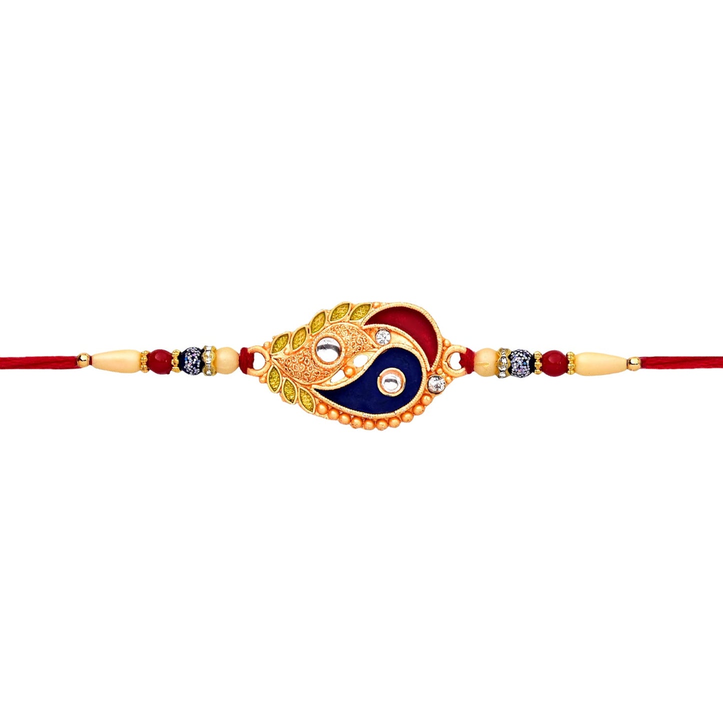 Elegant Enamel Rakhi – Paisley Design with Gold-Tone Embellishments