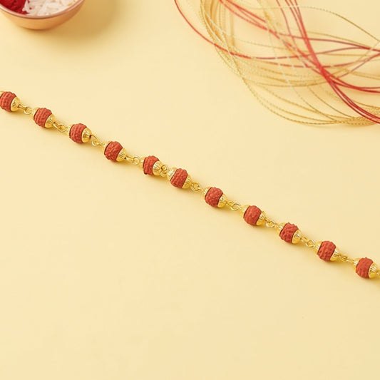 Rudraksha Bead Bracelet Rakhi, Gold-Plated Cap Beads Rakhi for Brother (1 Pc)
