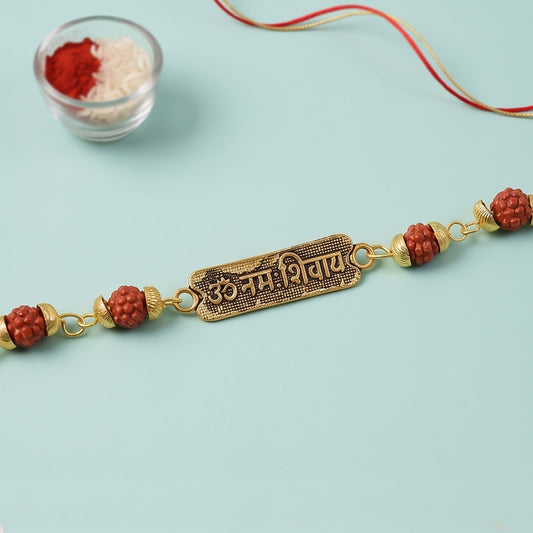 Om Namah Shivay Rudraksha Rakhi, Oxidized Pendant Beaded Rakhi for Brother (1 Pc)