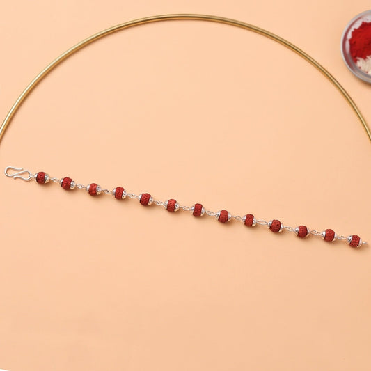 Rudraksha Bead Bracelet Rakhi, Silver-Plated Cap Beads Rakhi for Brother (1 Pc)