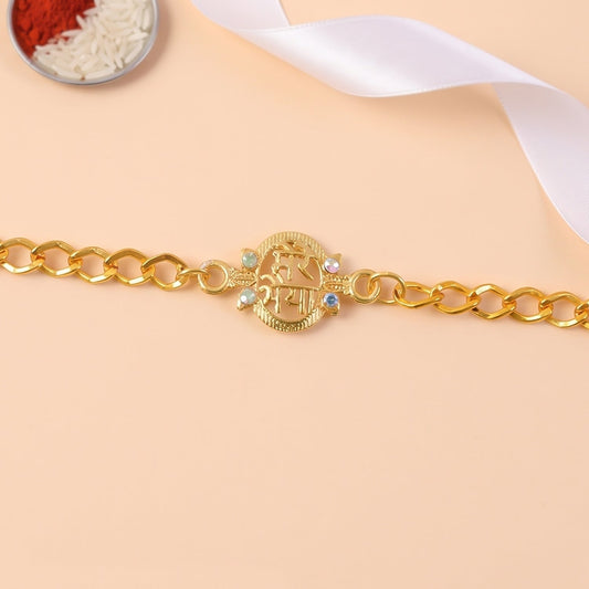 Mere Bhaiya Bracelet Rakhi, Gold-Plated Chain Rakhi with Stones for Brother (1 Pc)