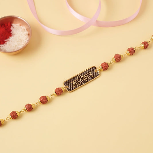 Jai Mahakal Rudraksha Rakhi, Oxidized Pendant Beaded Rakhi for Brother (1 Pc)