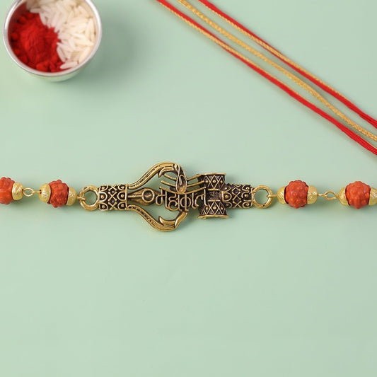 Mahakal Trishul Damru Rudraksha Rakhi, Oxidized Pendant Rakhi for Brother (1 Pc)