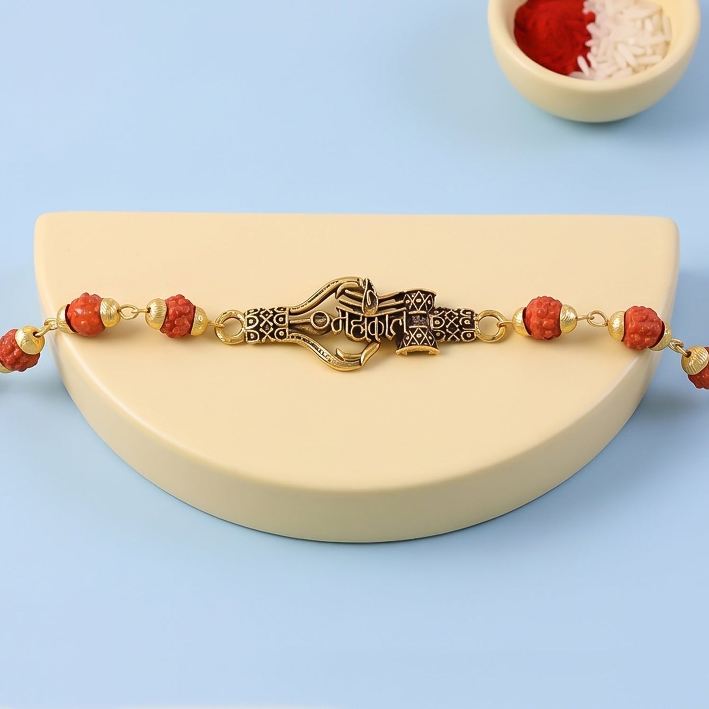 Mahakal Trishul Damru Rudraksha Rakhi, Oxidized Pendant Rakhi for Brother (1 Pc)
