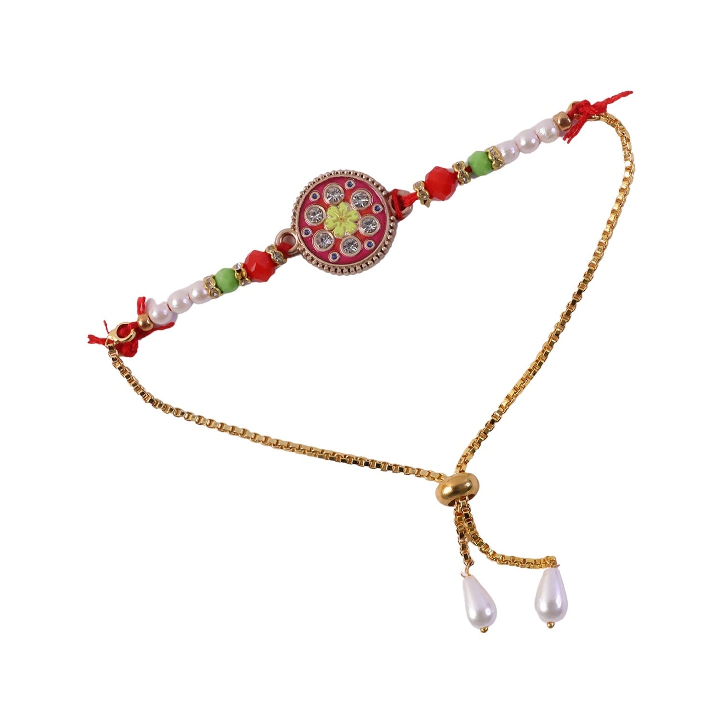 Elegant designer Rakhi with pearl and floral stone details