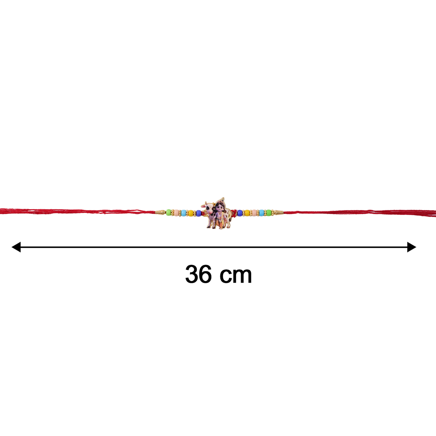 Size chart showing dimensions of Lord Krishna Rakhi.