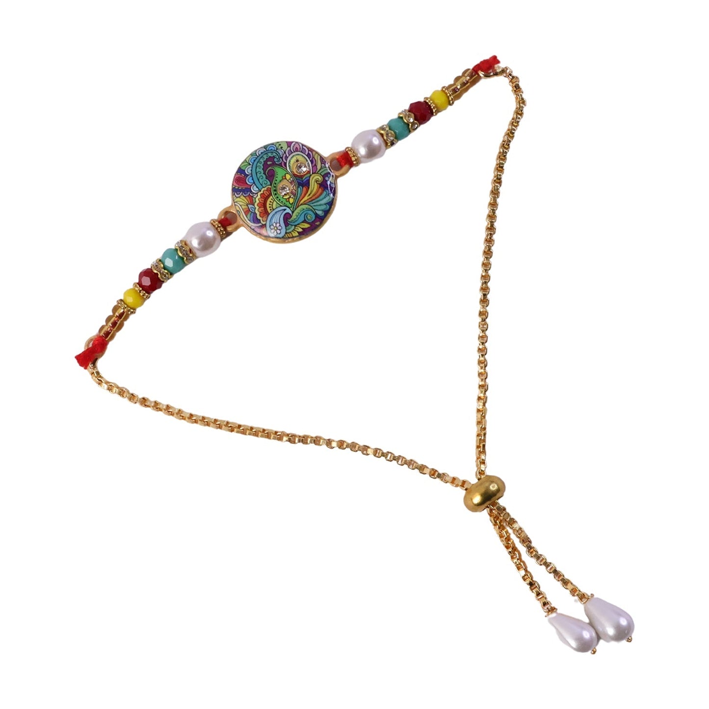 Traditional Rakhi with pearls for Raksha Bandhan celebrations