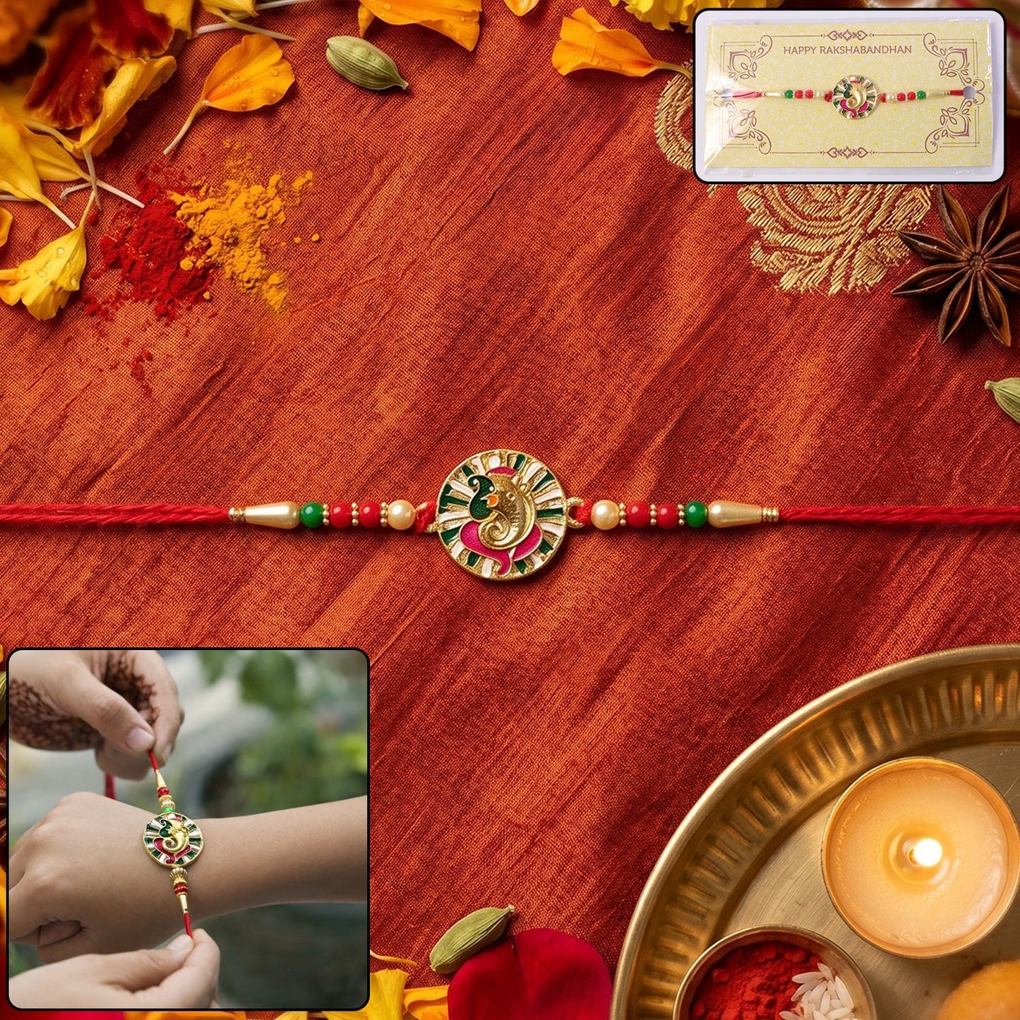 Close-up of Ganesha motif on Ganesha Rakhi
