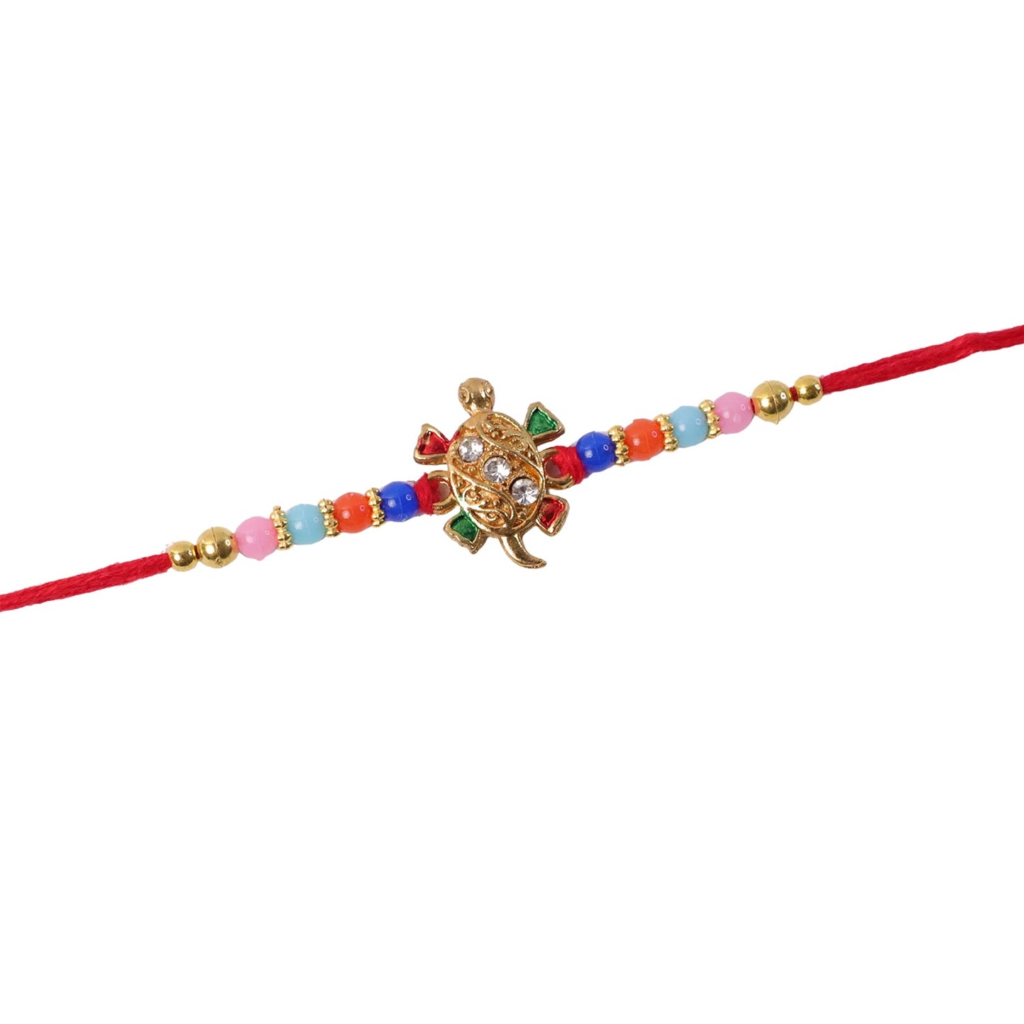 Flat lay of cute turtle Rakhi on surface