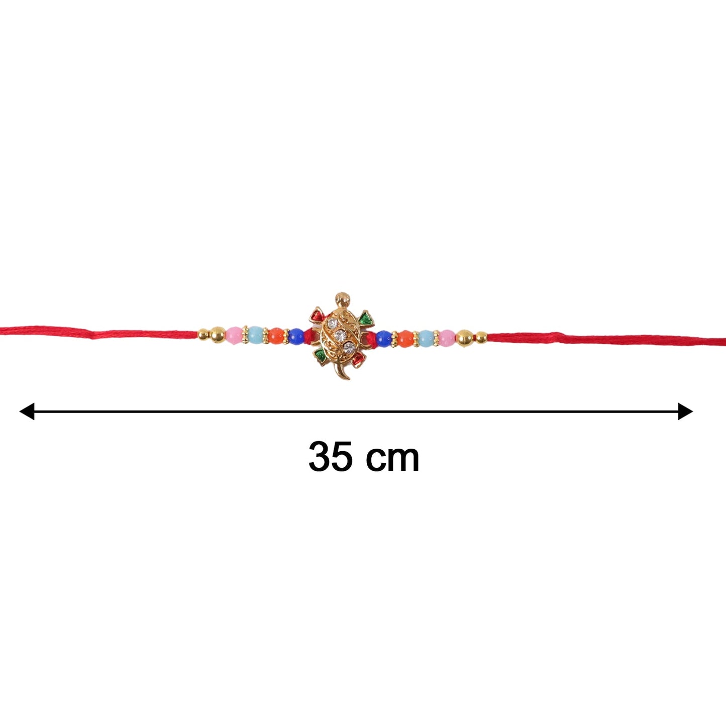 Size reference image of colorful turtle Rakhi