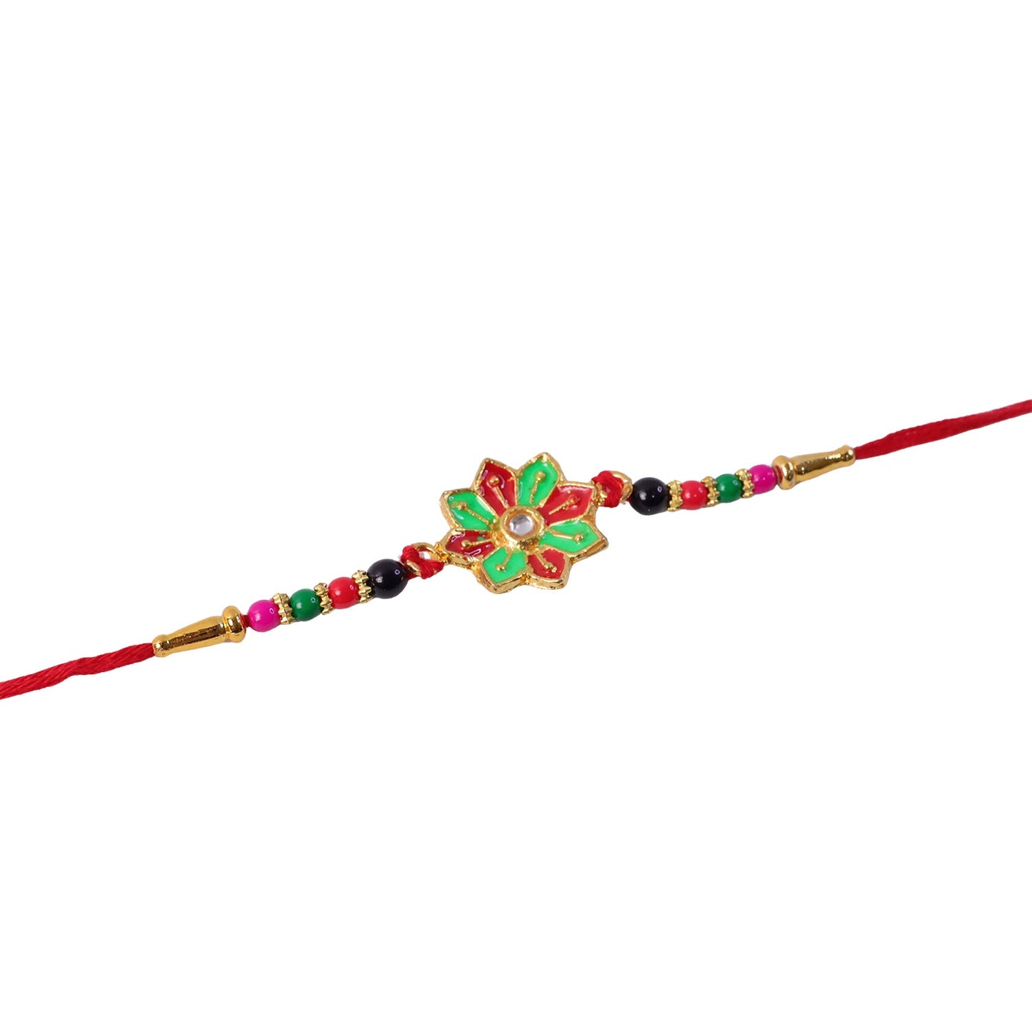 Stone-studded traditional floral Rakhi